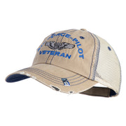Air Force Pilot Veteran Embroidered Low Profile Special Cotton Mesh Cap - Khaki OSFM