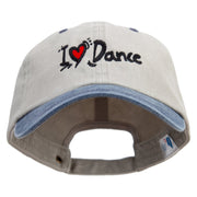 I Love Dance Embroidered Pigment Dyed Wash Cap - Beige-Navy OSFM