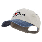 I Love Dance Embroidered Pigment Dyed Wash Cap - Beige-Navy OSFM