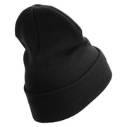 The Few The Proud Logo Embroidered 12 Inch Solid Knit Cuff Long Beanie Made in USA - Black OSFM