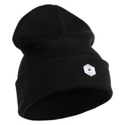 Hexagon with Mirror Center Iron on Embroidered Patched 12 Inch Long Knitted Beanie - Black OSFM