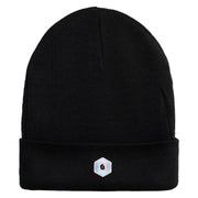 Hexagon with Mirror Center Iron on Embroidered Patched 12 Inch Long Knitted Beanie - Black OSFM