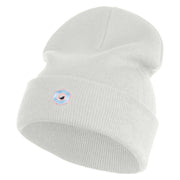 Hexagon with Mirror Center Iron on Embroidered Patched 12 Inch Long Knitted Beanie - White OSFM
