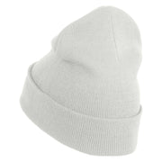 Hexagon with Mirror Center Iron on Embroidered Patched 12 Inch Long Knitted Beanie - White OSFM