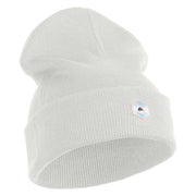 Hexagon with Mirror Center Iron on Embroidered Patched 12 Inch Long Knitted Beanie - White OSFM