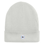 Hexagon with Mirror Center Iron on Embroidered Patched 12 Inch Long Knitted Beanie - White OSFM