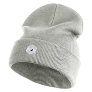Hexagon with Mirror Center Iron on Embroidered Patched 12 Inch Long Knitted Beanie - Heather Grey OSFM