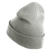 Hexagon with Mirror Center Iron on Embroidered Patched 12 Inch Long Knitted Beanie - Heather Grey OSFM