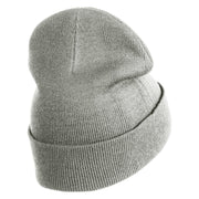 Hexagon with Mirror Center Iron on Embroidered Patched 12 Inch Long Knitted Beanie - Heather Grey OSFM