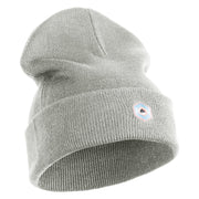Hexagon with Mirror Center Iron on Embroidered Patched 12 Inch Long Knitted Beanie - Heather Grey OSFM