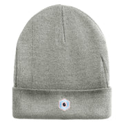 Hexagon with Mirror Center Iron on Embroidered Patched 12 Inch Long Knitted Beanie - Heather Grey OSFM