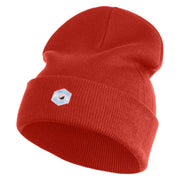 Hexagon with Mirror Center Iron on Embroidered Patched 12 Inch Long Knitted Beanie - Rust OSFM