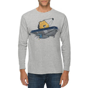 Space Satellite Ship Graphic Long Sleeve Crewneck Tee - Heather-Grey XS