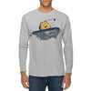 Space Satellite Ship Graphic Long Sleeve Crewneck Tee - Heather-Grey XS