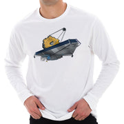 Space Satellite Ship Graphic Long Sleeve Crewneck Tee - White XS