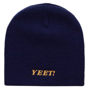 YEET Embroidered 8 Inch Acrylic Short Beanie - Navy OSFM