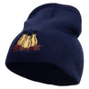 Three Thanksgiving Pumpkin Decorations Embroidered 8 inch Acrylic Short beanie - Navy OSFM