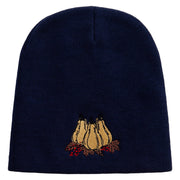 Three Thanksgiving Pumpkin Decorations Embroidered 8 inch Acrylic Short beanie - Navy OSFM