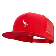 Heron Bird Logo Embroidered 5 Panel Mesh Trucker Snapback Cap - Red OSFM