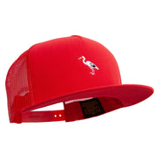 Heron Bird Logo Embroidered 5 Panel Mesh Trucker Snapback Cap - Red OSFM