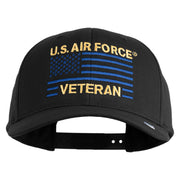 US Air Force Veteran with Flag Embroidered Retro Cotton Blend Snapback Cap - Black OSFM