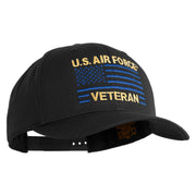US Air Force Veteran with Flag Embroidered Retro Cotton Blend Snapback Cap - Black OSFM