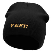 YEET Embroidered 8 Inch Acrylic Short Beanie - Black OSFM