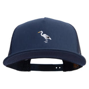 Heron Bird Logo Embroidered 5 Panel Mesh Trucker Snapback Cap - Navy OSFM