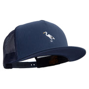 Heron Bird Logo Embroidered 5 Panel Mesh Trucker Snapback Cap - Navy OSFM