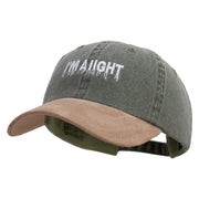 I'm Aiight Embroidered Suede Bill Washed Pigment Dyed Cap - Olive-Tan OSFM