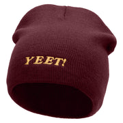 YEET Embroidered 8 Inch Acrylic Short Beanie - Maroon OSFM