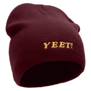 YEET Embroidered 8 Inch Acrylic Short Beanie - Maroon OSFM