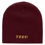 YEET Embroidered 8 Inch Acrylic Short Beanie - Maroon OSFM