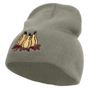 Three Thanksgiving Pumpkin Decorations Embroidered 8 inch Acrylic Short beanie - Grey OSFM