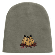 Three Thanksgiving Pumpkin Decorations Embroidered 8 inch Acrylic Short beanie - Grey OSFM