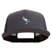 Heron Bird Logo Embroidered 5 Panel Mesh Trucker Snapback Cap - Charcoal OSFM