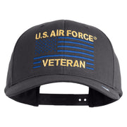 US Air Force Veteran with Flag Embroidered Retro Cotton Blend Snapback Cap - Charcoal OSFM