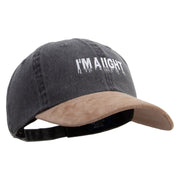 I'm Aiight Embroidered Suede Bill Washed Pigment Dyed Cap - Black-Tan OSFM