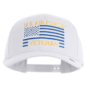 US Air Force Veteran with Flag Embroidered Retro Cotton Blend Snapback Cap - White OSFM