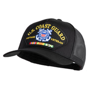 U.S. Coast Guard Vietnam Veteran Patched Solid Cotton Twill 5 panel Mesh Back Cap - Black OSFM