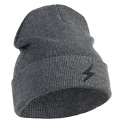 Black Lighting Bolt Iron on Patched 12 Inch Long Knitted Beanie