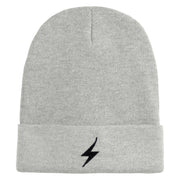 Black Lighting Bolt Iron on Patched 12 Inch Long Knitted Beanie