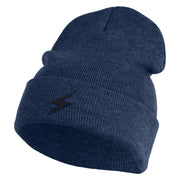Black Lighting Bolt Iron on Patched 12 Inch Long Knitted Beanie