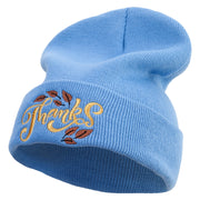 Artistic Style Thanksgiving with Leaves Embroidered 12 Inch Long Knitted Beanie - Sky-Blue OSFM