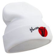 Jazz Music Logo Embroidered 12 Inch Long Knitted Beanie - White OSFM