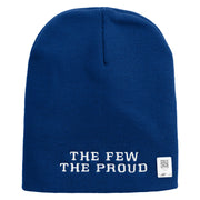 The Few The Proud Symbol Embroidered 8 Inch Solid Knit Short Beanie Made in USA - Royal-Blue OSFM