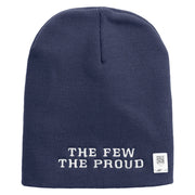 The Few The Proud Symbol Embroidered 8 Inch Solid Knit Short Beanie Made in USA - Navy OSFM