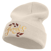 Artistic Style Thanksgiving with Leaves Embroidered 12 Inch Long Knitted Beanie - Birch OSFM