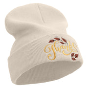 Artistic Style Thanksgiving with Leaves Embroidered 12 Inch Long Knitted Beanie - Birch OSFM