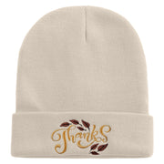 Artistic Style Thanksgiving with Leaves Embroidered 12 Inch Long Knitted Beanie - Birch OSFM